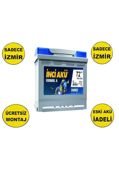 İnci Formul A Taurus 12 V 72 Ah 700 Cca En Akü-yerinde Montaj