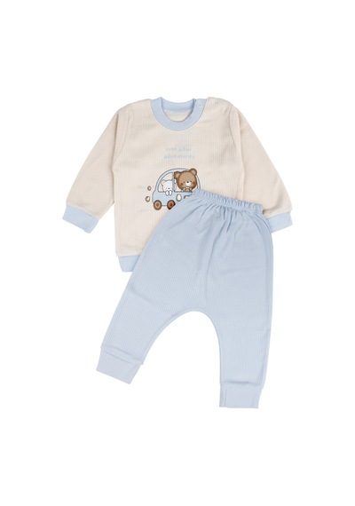 By Bebekodam Erkek Bebek Mavi Yeşil Ayıcık Baskılı Pijama Takımı