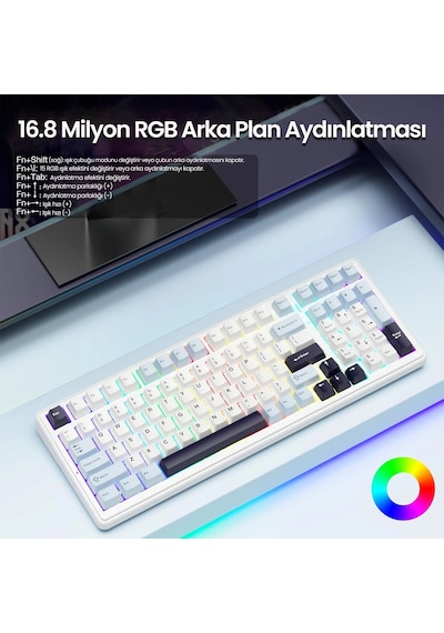 Aula F99 3 Modlu Rgb Hot Swap Mekanik Reaper Switch Kablosuz Makrolu Klavye Lacivert