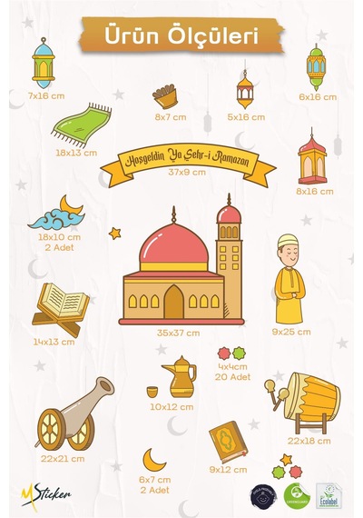 Hoşgeldin Ramazan Temalı Camili Sticker Seti Ramazan Figürleri Sticker, Çocuklar İçin Ramazan Seti3 Dijital Baskı