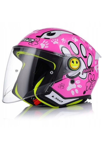Ls2 Funny 2 Paws Pembe Çocuk Motosiklet Kaskı Beyaz - Pembe