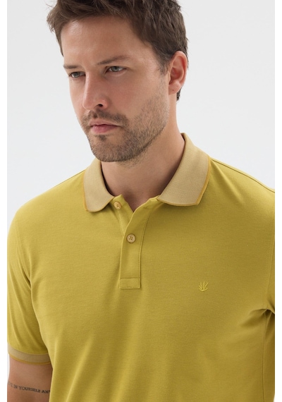 Sarı Polo Yaka Pike Kısa Kol Slim Fit %100 Pamuk Tişört 1011260171 Kahverengi