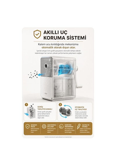 Deli 71160 Premium Auto Feed Çevirmeli Masaüstü Kalemtıraş Beyaz 5 Kademe Uç Ayarlı