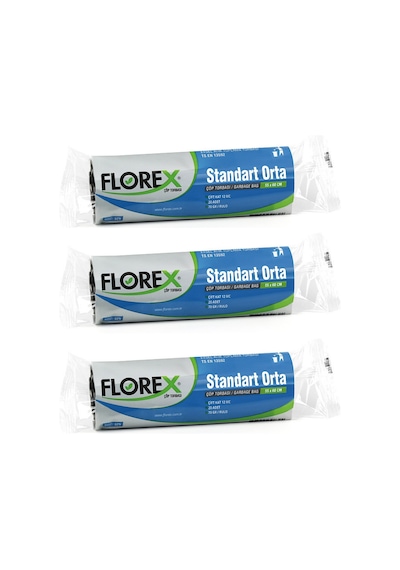 Florex Standart Orta Boy Çöp Torbası 55x60 Cm 20'li Rulo Siyah 3 Rulo (60 Adet)