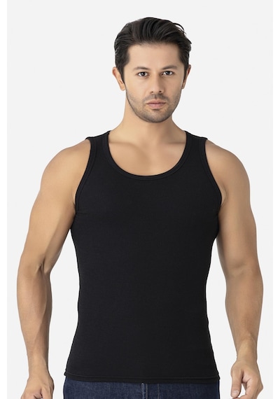 Arma Yıldız Erkek Siyah Fitilli Atlet Pamuklu Likralı Kaşkorse Halter Yaka Slim Fit Atlet Siyah
