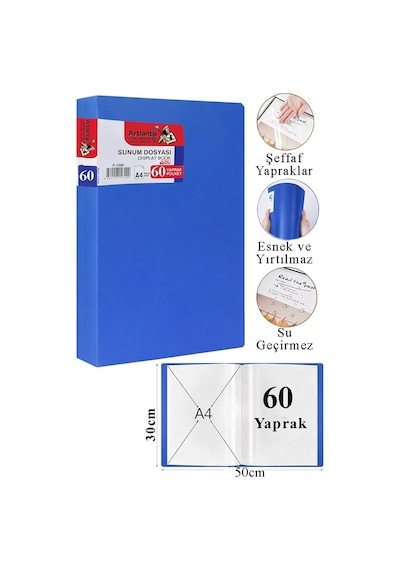 Sunum Dosyası 80 Li 1 Paket Poşet Dosyalı Katalog Dosyası 80 Poşetli Kendinden Dosya Plastik Kapaklı Mavi