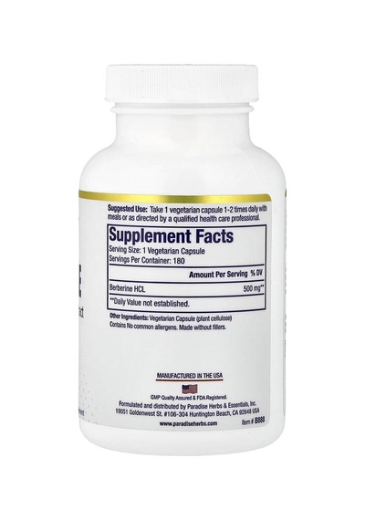 Paradise Herbs, Berberine, 500 Mg, 180 Vegetarian Capsules
