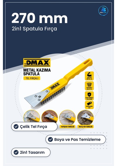 Metal Kazıma Spatula 270 Mm Çelik Tel Fırça 2in1 Boya Sökme Pas T