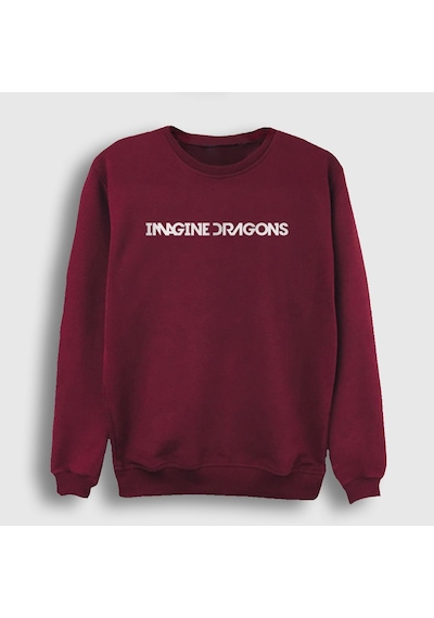 Presmono Unisex Logo Imagine Dragons Sweatshirt Bordo