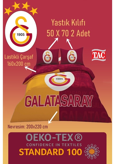 Lisanslı Galatasaray Parçalı Logo Pamuk Çift Kişilik Nevresim Takımı Çok Renkli Renkli