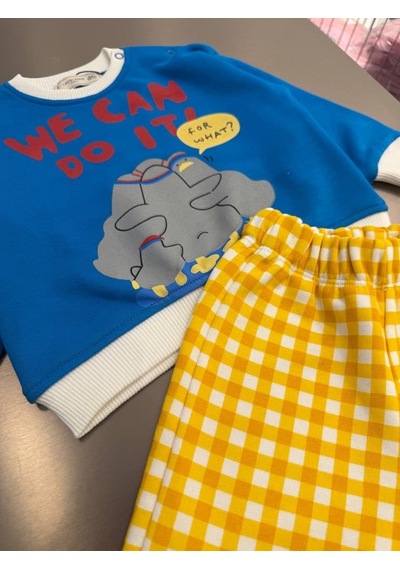 Magu Çocuk Pamuklu Fil Baskılı Mavi Sweatshirt Ve Sarı Pötikare Pantolon Takımı Çok Renkli Magu Çocuk Pamuklu Fil Baskılı Mavi Sweatshirt Ve Sarı Pötikare Pantolon Takımı Çok Renkli