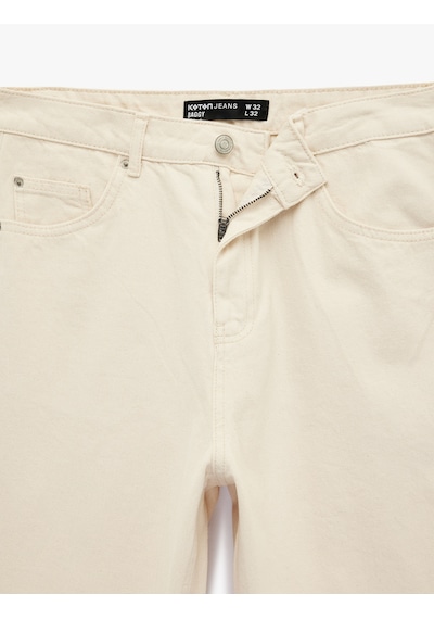 Koton Regular Fit Beş Cepli Pamuklu Bol Baggy Jean Pantolon Ekru 6sam40116nd Ekru