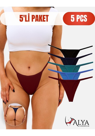 Alya Underwear Kadın Ipli Tanga Külotlar - 5 Li Paket Sarı, Mor, Mint, Somon,mavi 1301p Multicolor-p24