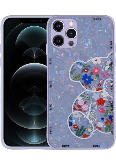 Mobilteam Apple iPhone 13 Pro Max Uyumlu Desenli Sert Silikon Mumila Kılıf-lilac Bear Lilac Bear