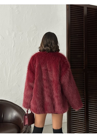 Verymoda Suni Kürk Ceket F1608 Bordo