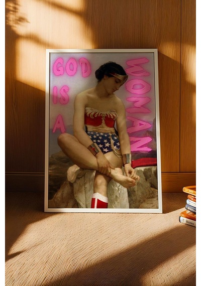 God Is A Woman Çerçeveli Tablo Vintage Görünümlü Feminist Duvar Sanatı Altered Art
