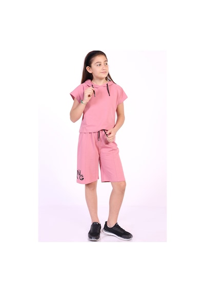 Toontoy Kids Toontoy Kız Çocuk Yazı Baskılı Şortlu Takım Gül Kurusu