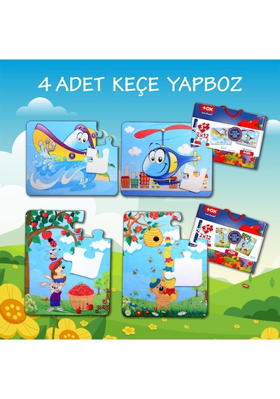 4 Set 48 Parça Tox Tekne . Helikopter Ve Elmacı Ayı 3+ Keçe Yap