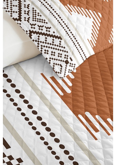 Bohem Geometrik Kahverengi Genç Odası Tek Kişilik Pike Takımı-etnik 160x220 Cm Kapitone Yatak Örtüsü Kumlu Sepet Ufku