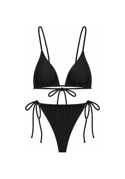 İpli Üçgen Bikini Takımı Siyah