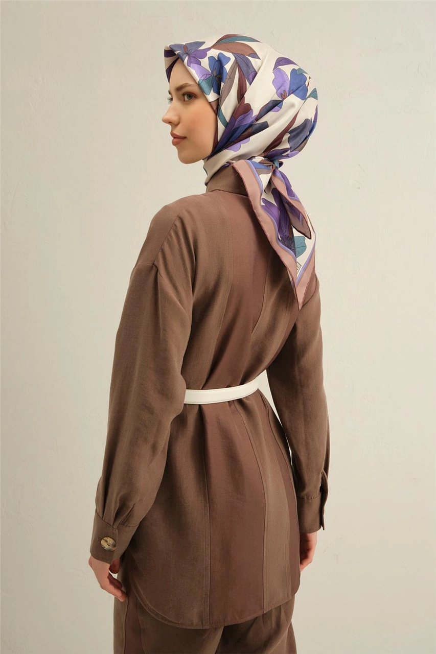 Armine Çiçek Desenli Saf İpek Twill Eşarp 9312d 81 Mor