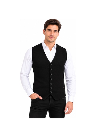 Çizgi Triko Erkek Düğmeli V Yaka Regular Kalıp Triko Yelek Bgl-st05772 Siyah