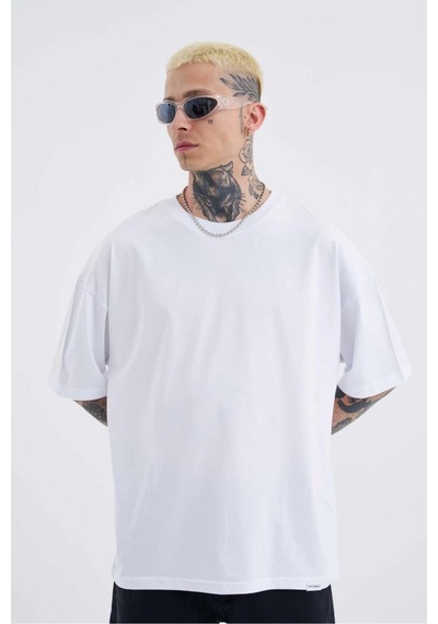 Beyaz Basic Pamuklu Oversize Tshirt Beyaz