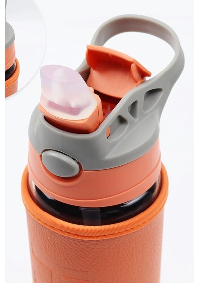 Deri Kılıflı Pipetli Cam Matara - 500 Ml-h2o87152 Turuncu