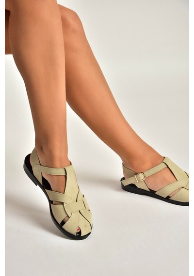 Fox Shoes Y250303002 Bej Süet Kadın Sandalet Bej