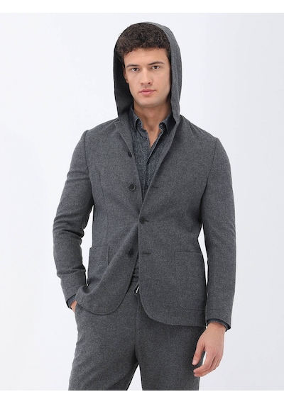Kip Antrasit Düz Modern Fit Yün Karışımlı Takım Elbise 001