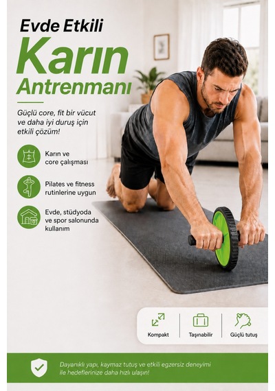 Karın Egzersiz Tekerleği Ab Wheel Karın & Core Kas Çalıştırıcı Pilates Fitness Aleti Yeşil