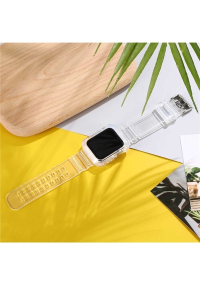 Apple Uyumlu  Watch 42 MM Krd-27 Şeffaf Renkli Transparan Silikon Kordon