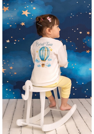 Pia Baby İsme Özel Erkek Çocuk 2 Adet Pijama Takımı %100 Pamuk Penye İsim Baskılı Kişiye Özel Kreş Pijaması Hediye Seti 10278m15pi Krem