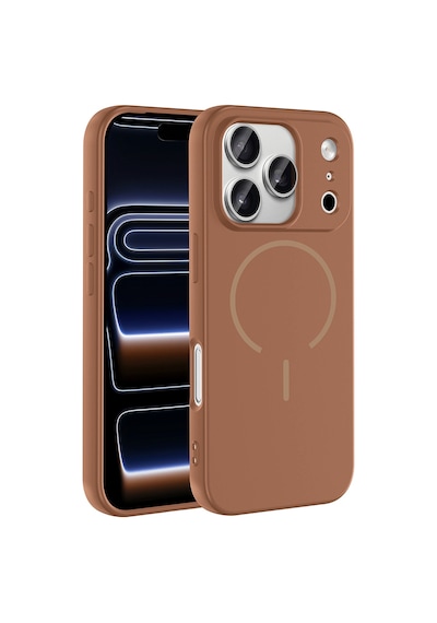 Zore Apple iPhone Uyumlu 17 Pro Max Kılıf M-safe Şarj Özellikli Zore Meta Kapak - Kahverengi