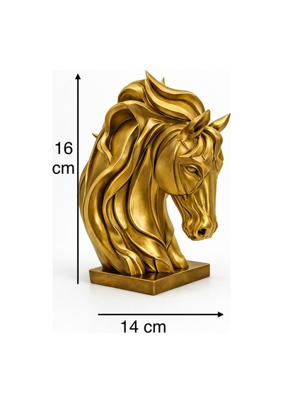 Modern Gold At Büstü Dekoratif Biblo Premium Masa & Salon Dekoru 3d Tasarım Heykel 16x14cm