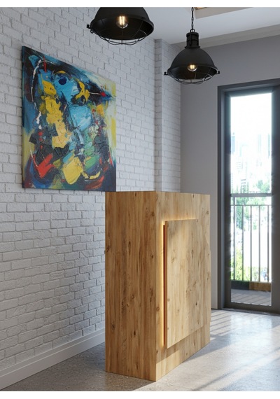 Resital Ledli Karşılama Bankosu G-90 Cm Ofis Kasa Resepsiyon Masası Banko-002-6-6
