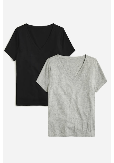 Kadın V Yaka Regular Tshirt Spr24tsk45-2 Siyah - Gri Kadın V Yaka Regular Tshirt Spr24tsk45-2 Siyah - Gri