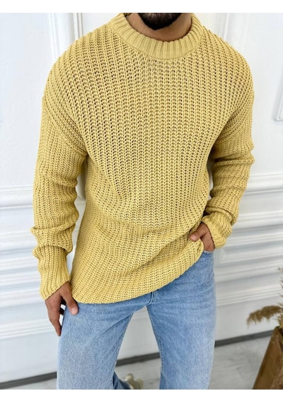 Elku Moda Kazak Oversize Çift Kat Zincir Örgü Naturel Pamuk Bol Kesim Tüylenmez Triko Kazak Hardal Elku Moda Kazak Oversize Çift Kat Zincir Örgü Naturel Pamuk Bol Kesim Tüylenmez Triko Kazak Hardal
