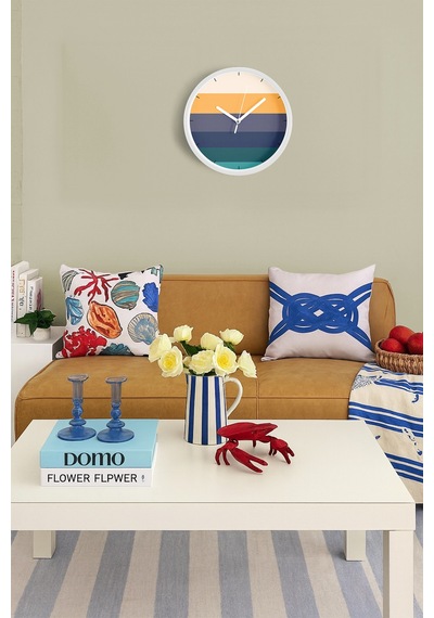 Renkli Çizgili Modern Tasarım Duvar Saati - 30cm - Önü Camlı Beyaz Kasa - Sessiz Mekanizma-jh0445 Beyaz