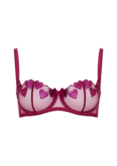 Agent Provocateur Liliya Magenta Balconette Destekli Sütyen - Işıltılı Nakışlı, Vintage Şıklık Pembe