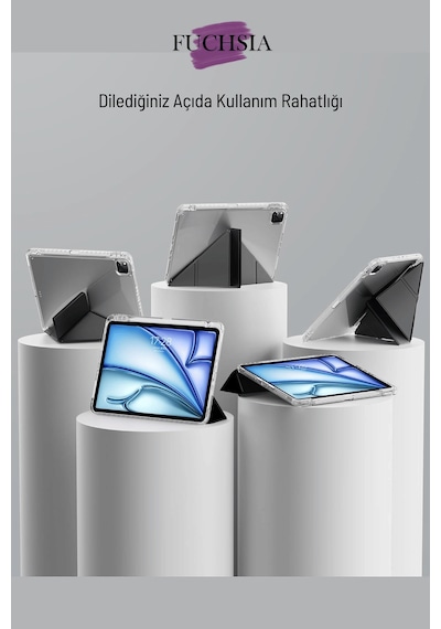 Galaxy Tab S10 Fe Plus Uyumlu 13.1 İnç Kalem Bölmeli Standlı Tri Folding Tablet Kılıfı Kapaklı Kılıf Lila