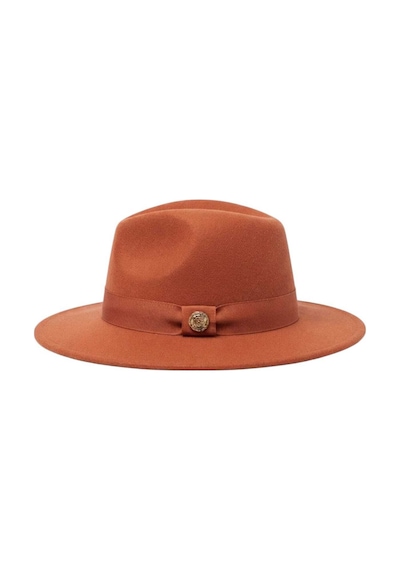 Tezzgelsin Kadın Metal Düğme Detaylı Kurdele Şeritli Kaşe Fedora Fötr Şapka Kiremit