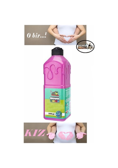 Pembe Cinsiyet Belirleme Parmak Boyası 1 Adet 500 Ml Kız Cinsiyet Açıklama Boyası Nova Color Yıkanabilir Zararsız