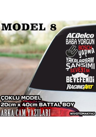 arka cam yazıları - çoklu model türkçe marka yazılı sticker seti