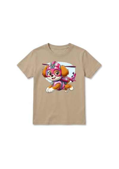 Urbantrendstore Paw Patrol Unisex Kız Çocuk Bisiklet Yuvarlak Yaka Basic Kısa Kollu %100 Pamuk Tişört Bej