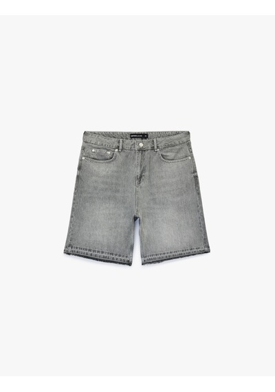 Koton Normal Bel Pamuklu Pis Paça Straight Fit Bermuda Jean Şort Gri 6sam40376nd