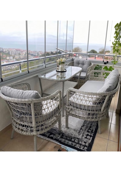 Bambu Midi 2-1-1 Alüminyum Bahçe Balkon Oturma Grubu Açık-gri Bambu Midi 2-1-1 Alüminyum Bahçe Balkon Oturma Grubu Açık-gri