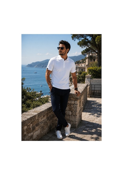 Luxıc Core Erkek Polo Yaka Beyaz Tişört Likralı Pike Kumaş Terletmez Slim Fit Günlük Şık Tasarım
