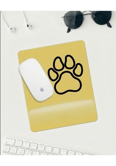 Sevimli Kedi Pati Desenli Mousepad Sarı Zemin Kaymaz Tabanlı Mouse Pad