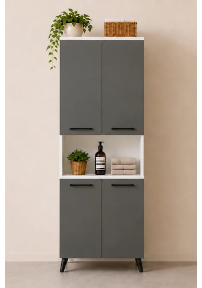 Reyo Enda Home Listra 4 Kapaklı Çok Amaçlı Dolap 170,8 Cm, Raflı, Ayaklı Depolama Dolabı Antrasit - Beyaz Reyo Enda Home Listra 4 Kapaklı Çok Amaçlı Dolap 170,8 Cm, Raflı, Ayaklı Depolama Dolabı Antrasit - Beyaz